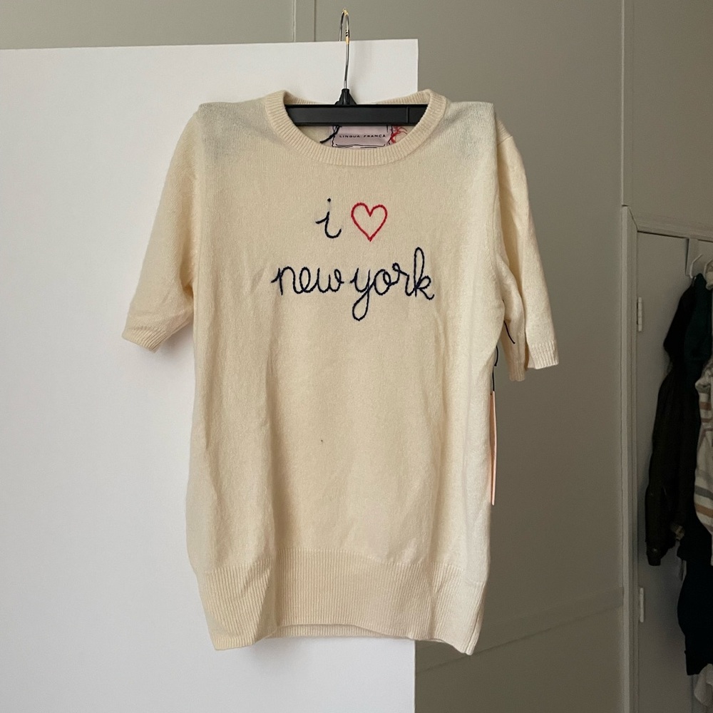 Lingua Franca “I 🤍 New York” Short Sleeve Cashmere Sweater (Size Small)